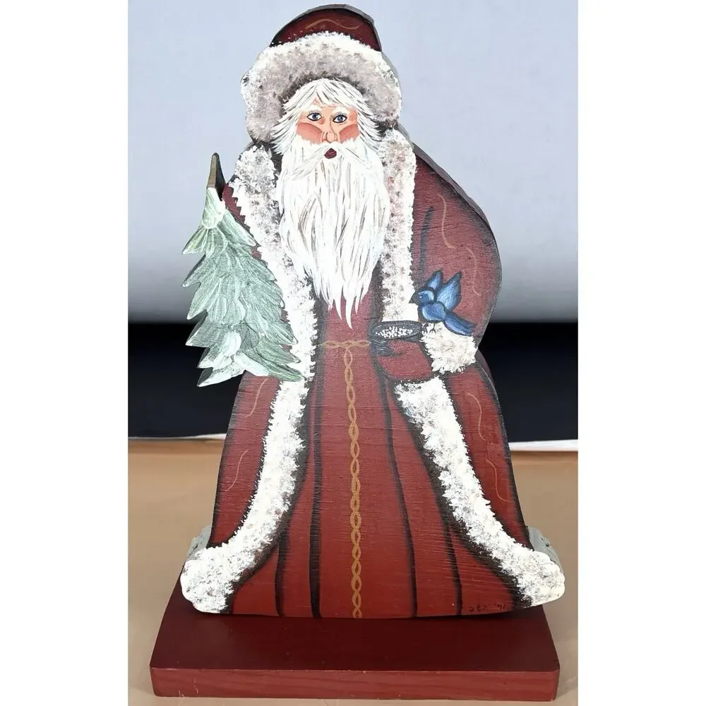 Vintage Hand-Painted Folk Art Wooden Santa Shelf Sitter Primitive Christmas